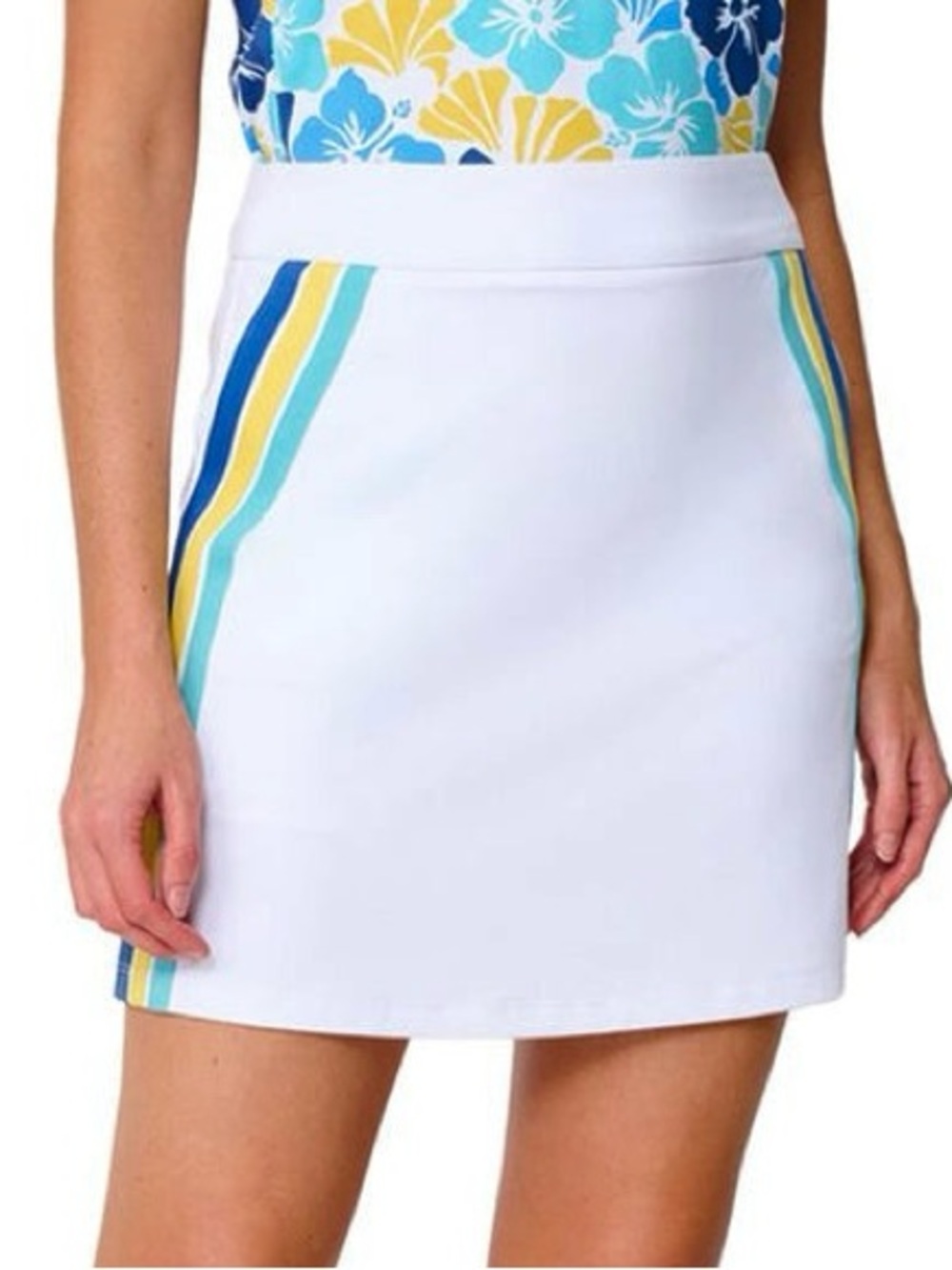 🌻NEW w/tag J.McLaughlin Topspin Skort White Blue Yellow Stripe Tennis Golf sz M